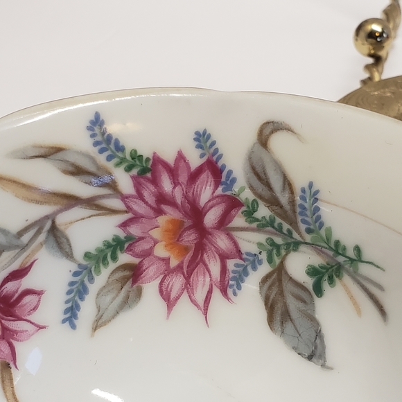 Beautiful Vintage Pink Flower Leaf & Wheat Grass Hand Painted Cup & Saucer - Picture 12 of 13